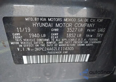 2020 Hyundai Accent Se from USA, damaged, VIN 3KPC24A62LE114305